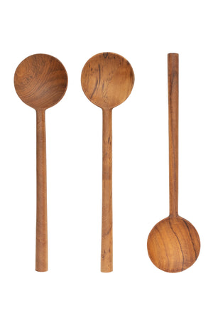 Round Teak Wooden Spoons - Set of 2
