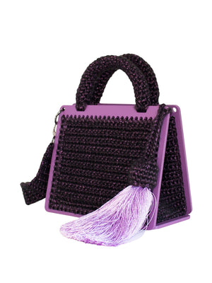 Wooden Crochet Box Bag Purple