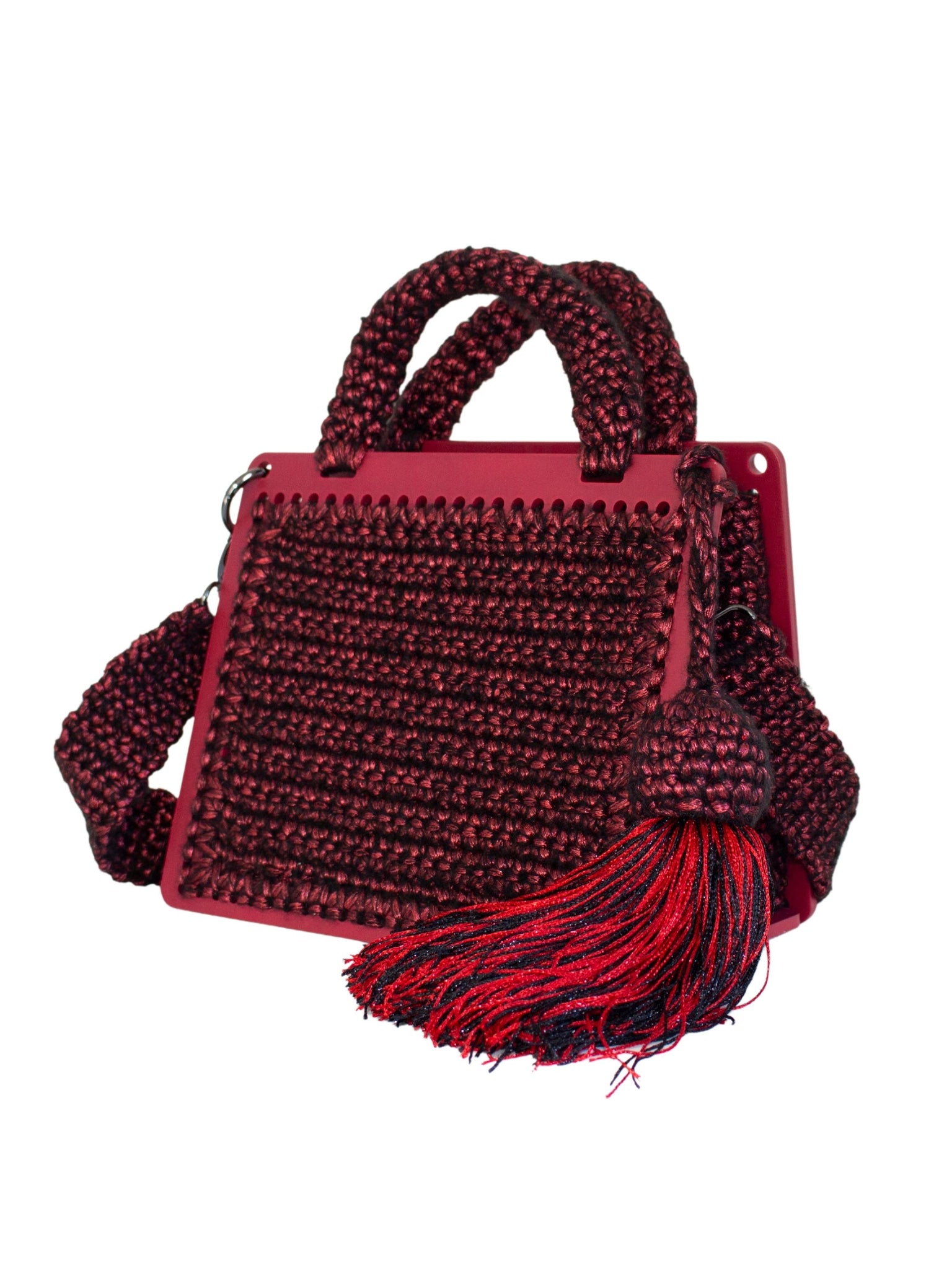 Wooden Crochet Box Bag Red