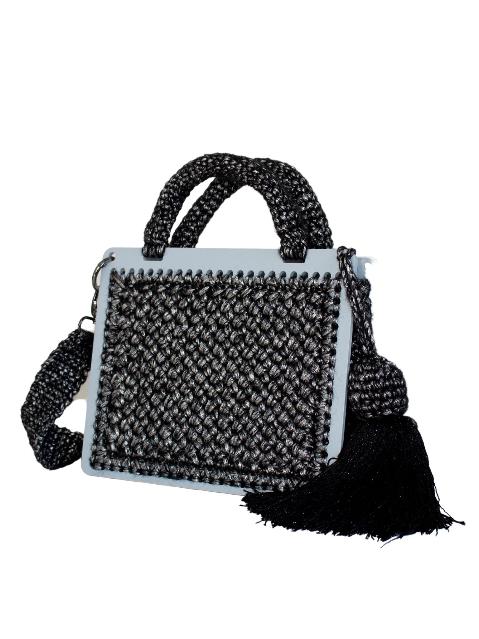 Wooden Crochet Box Bag Smokey