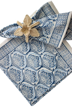 Blue Lotus Table Runner and Napkin Set (1 Runner and 4 Napkins)