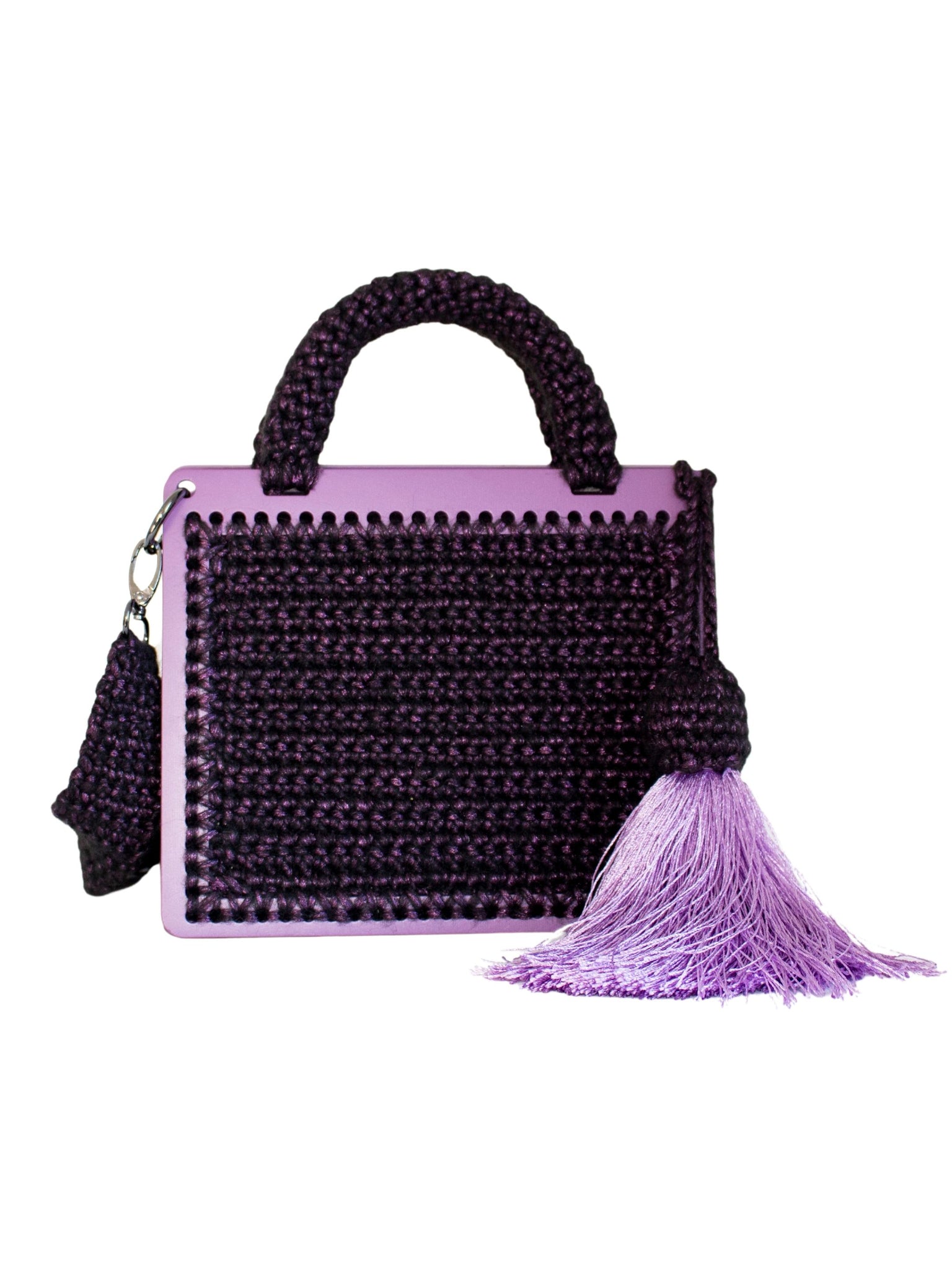 Wooden Crochet Box Bag Purple