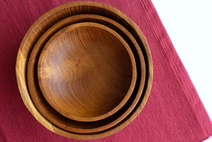 Set Of 3 Teak Wooden Serving Bowls