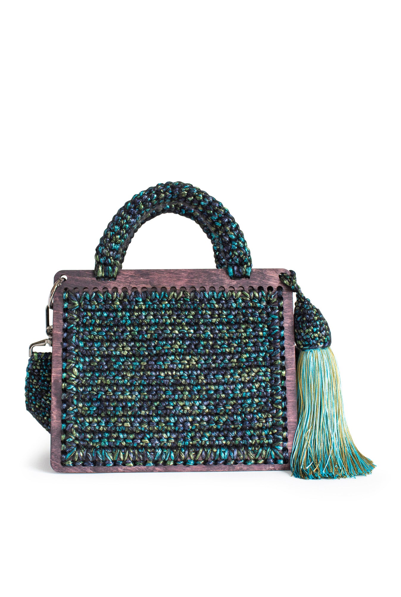 Wooden Crochet Box Bag Green
