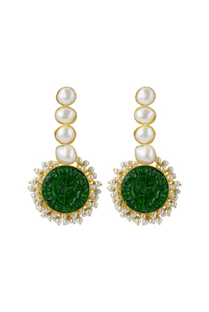 Coin Motif Earrings with Pearls