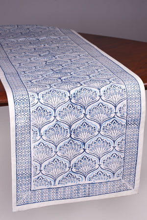 Blue Lotus Table Runner and Napkin Set (1 Runner and 4 Napkins)