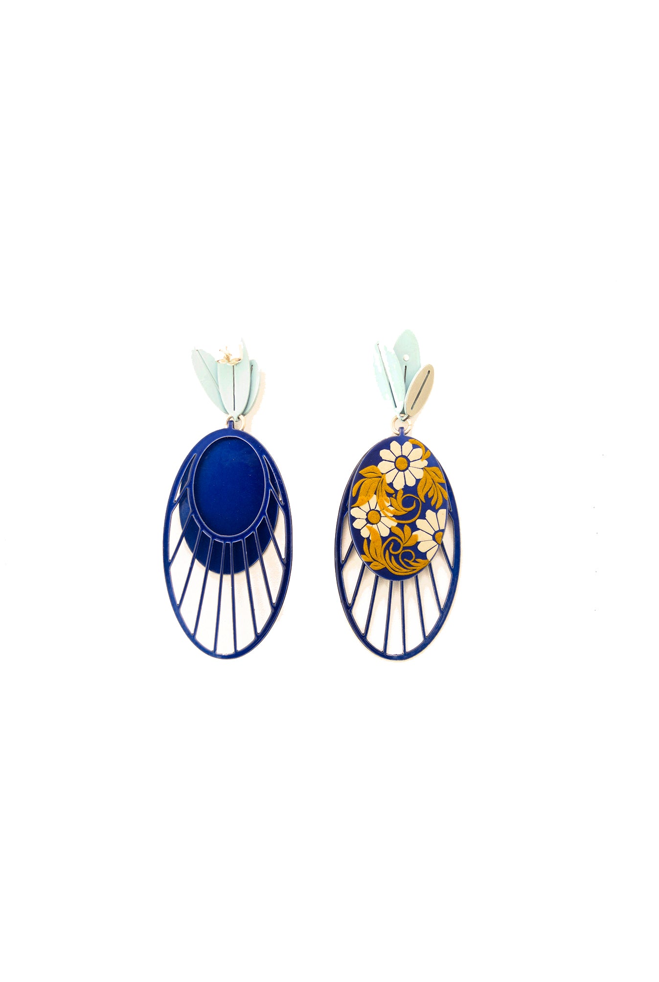 Blue and Gold Penaho Flower Earrings