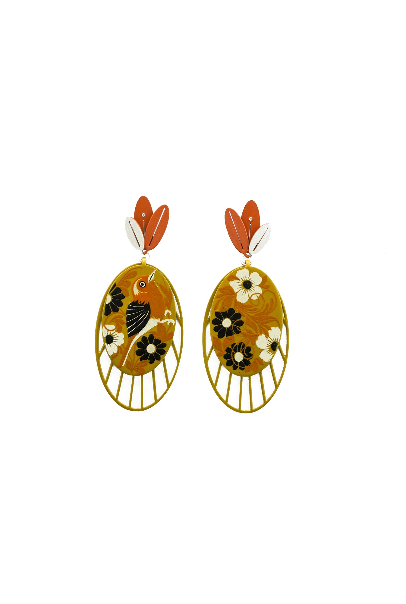 Bird And Flower Penacho Earrings