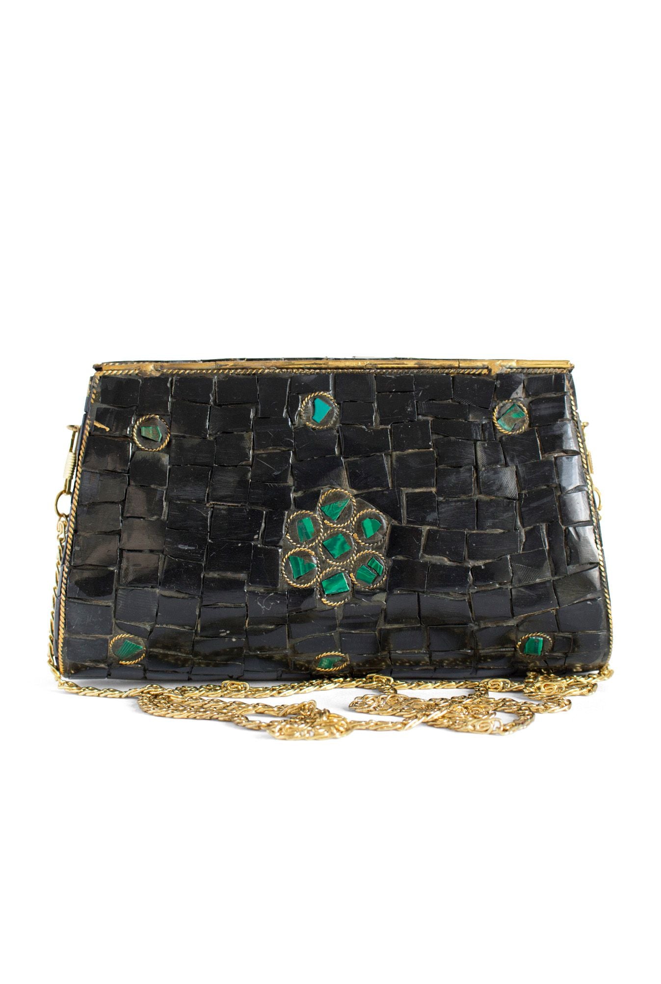 Green and Black Stone with Brass Inlay Bespoke Purse