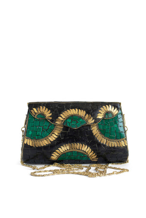 Green and Black Stone with Brass Inlay Bespoke Purse