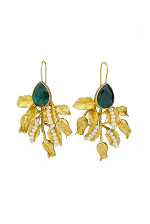 Root Emerald and Pearl Floral Vine Earrings