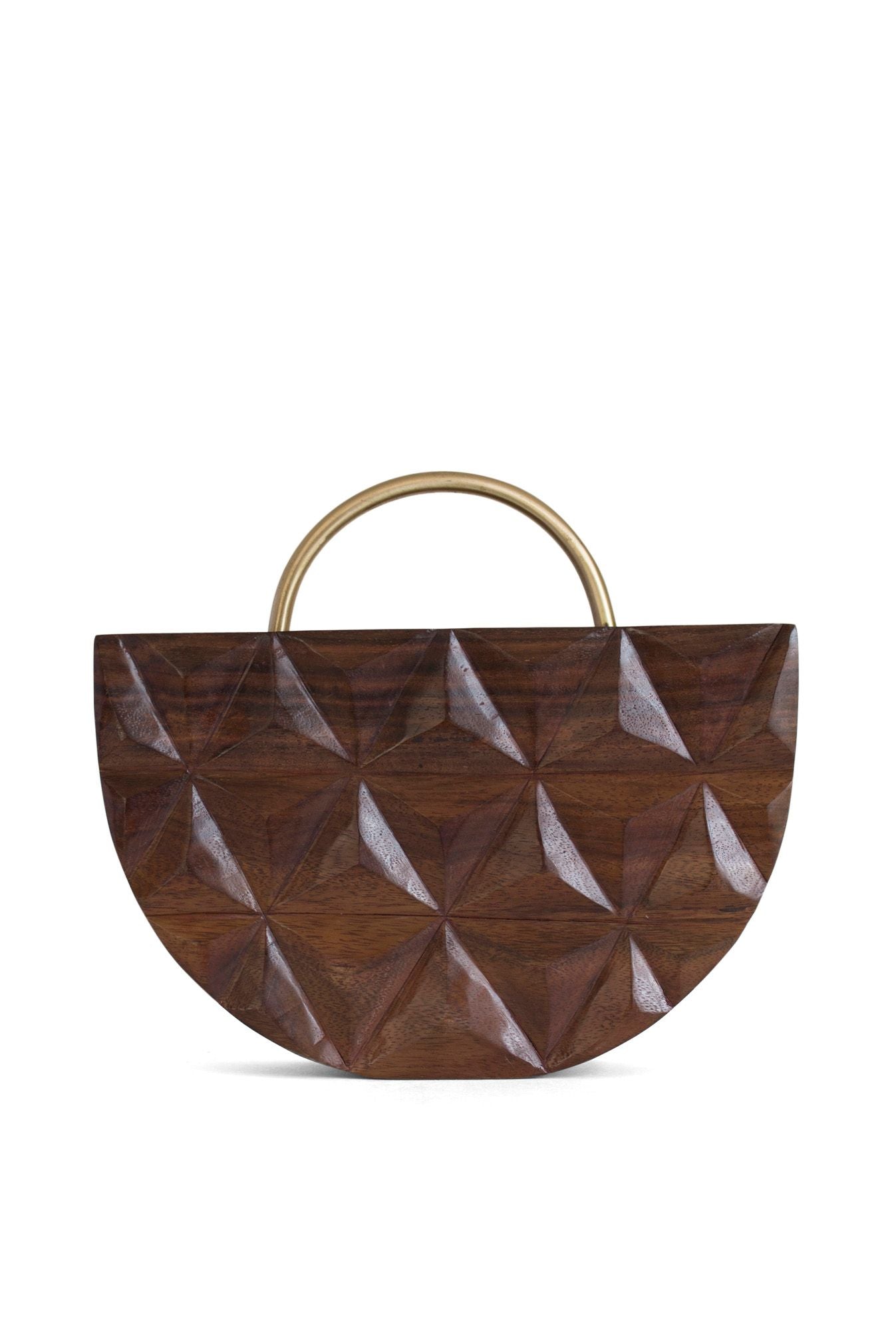 Gold Handle Carved Wood Bag