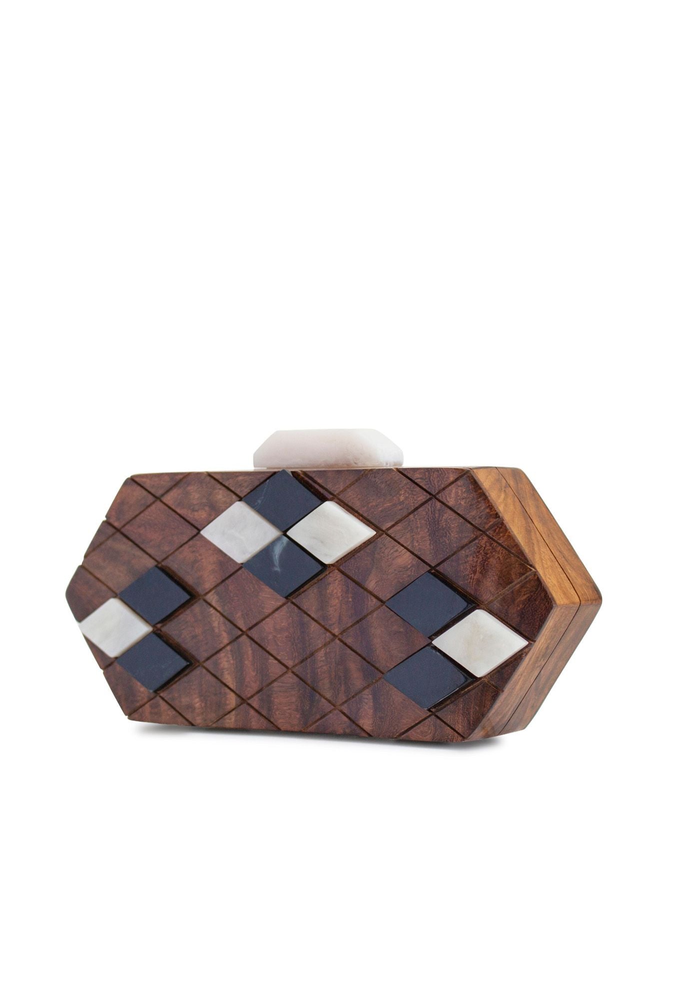 Modern Hexagon Wood Clutch