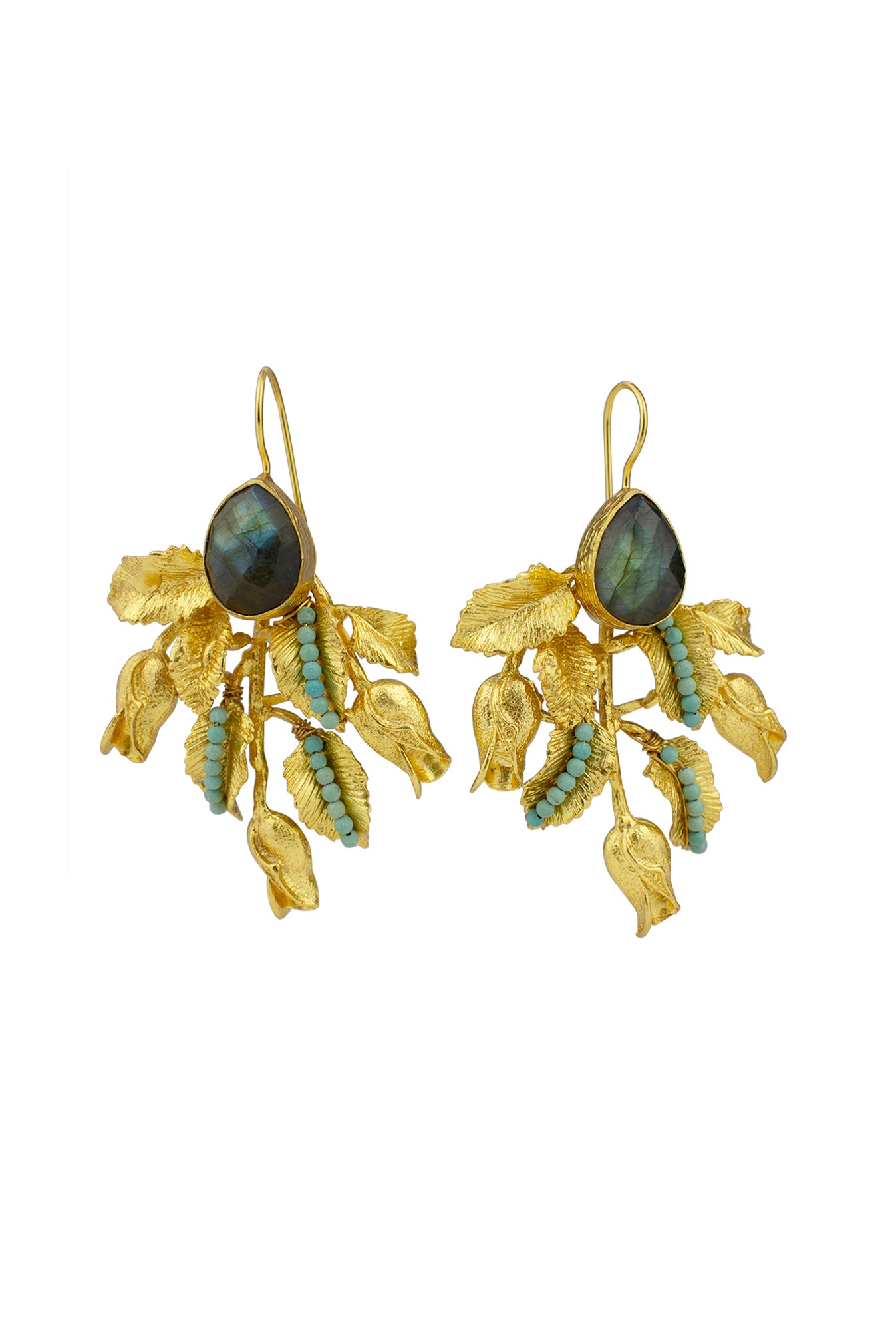Labradorite & Turquoise Floral Vine Earrings