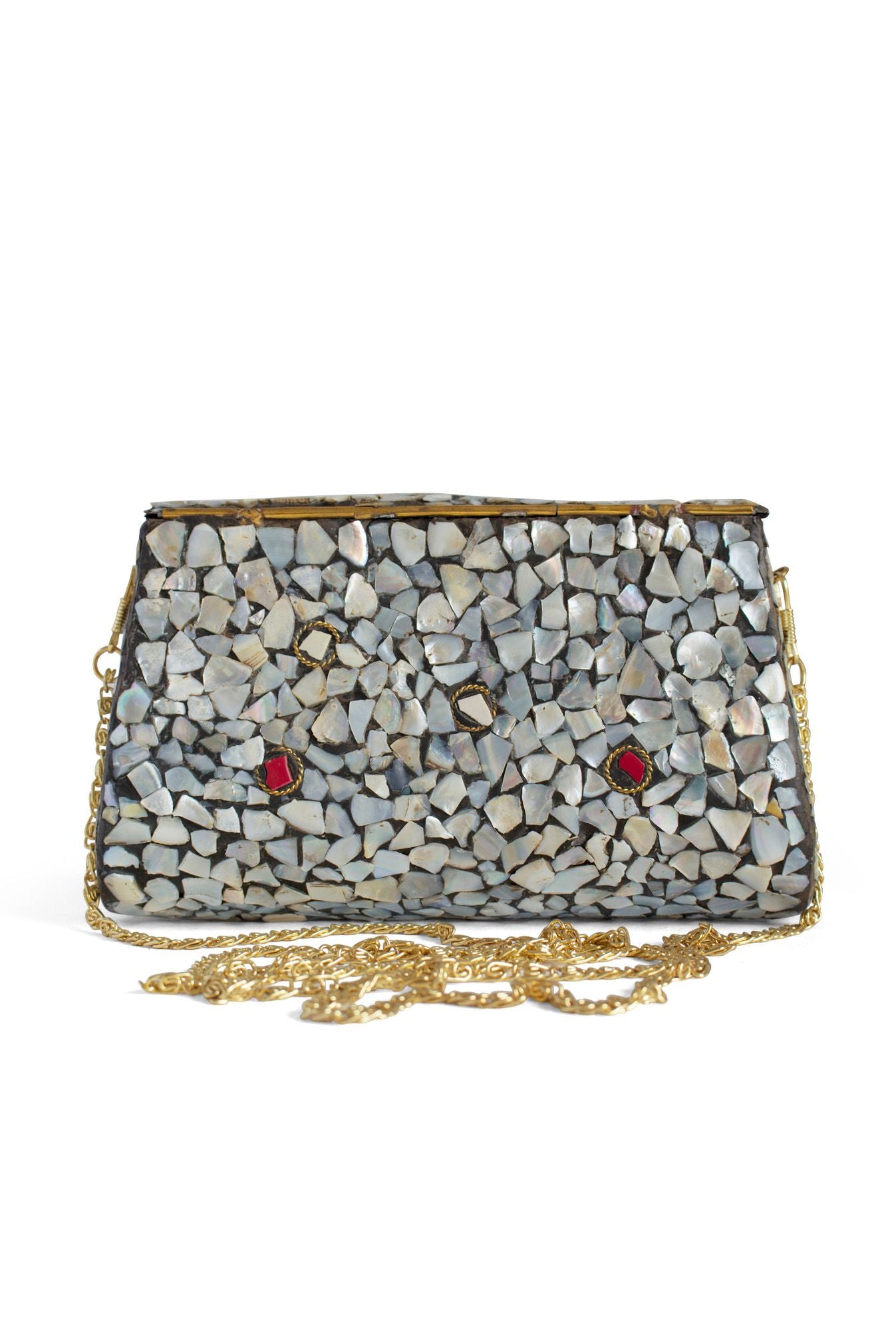 Multi-colored Stone Purse with Metal Inlay