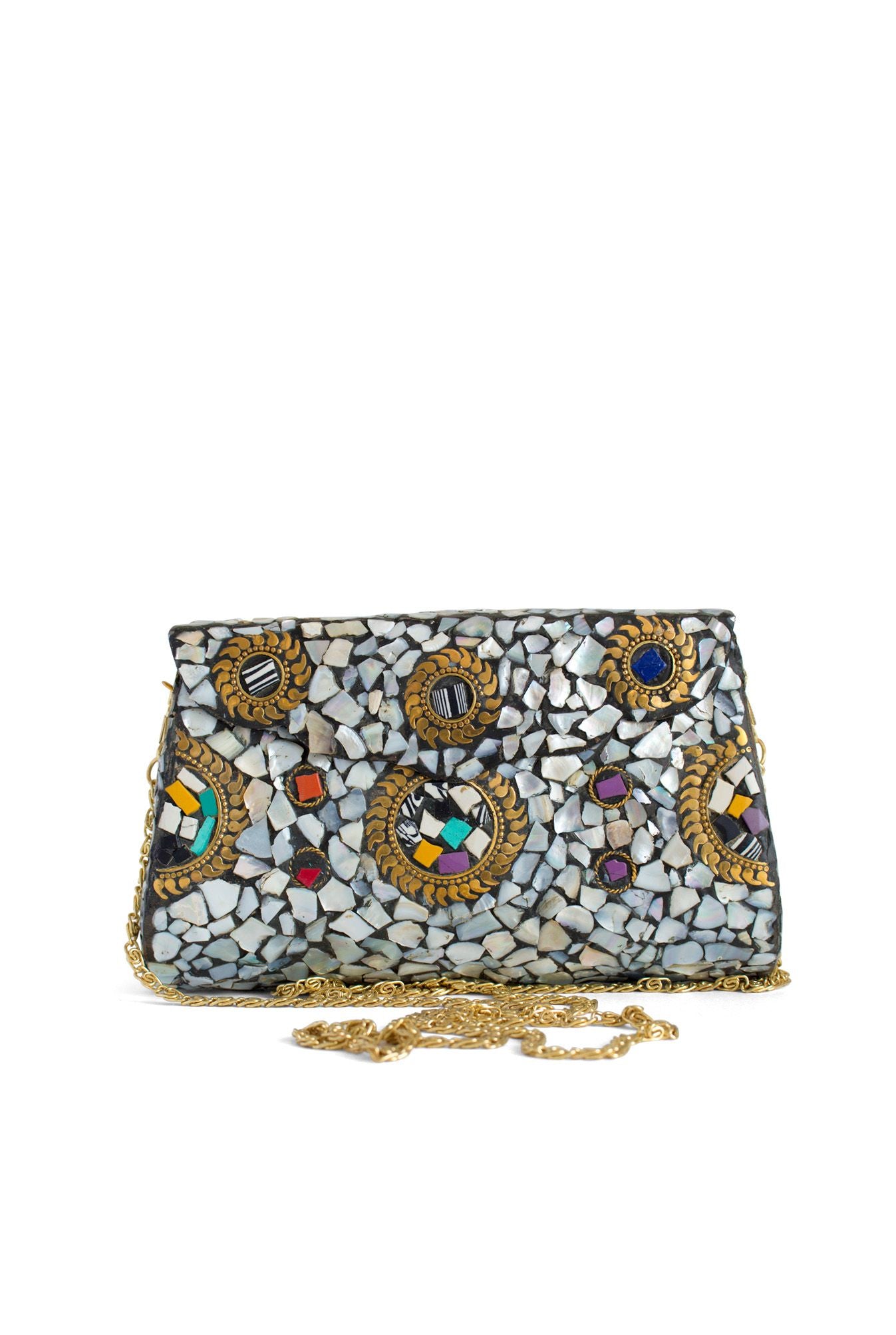 Multi-colored Stone Purse with Metal Inlay
