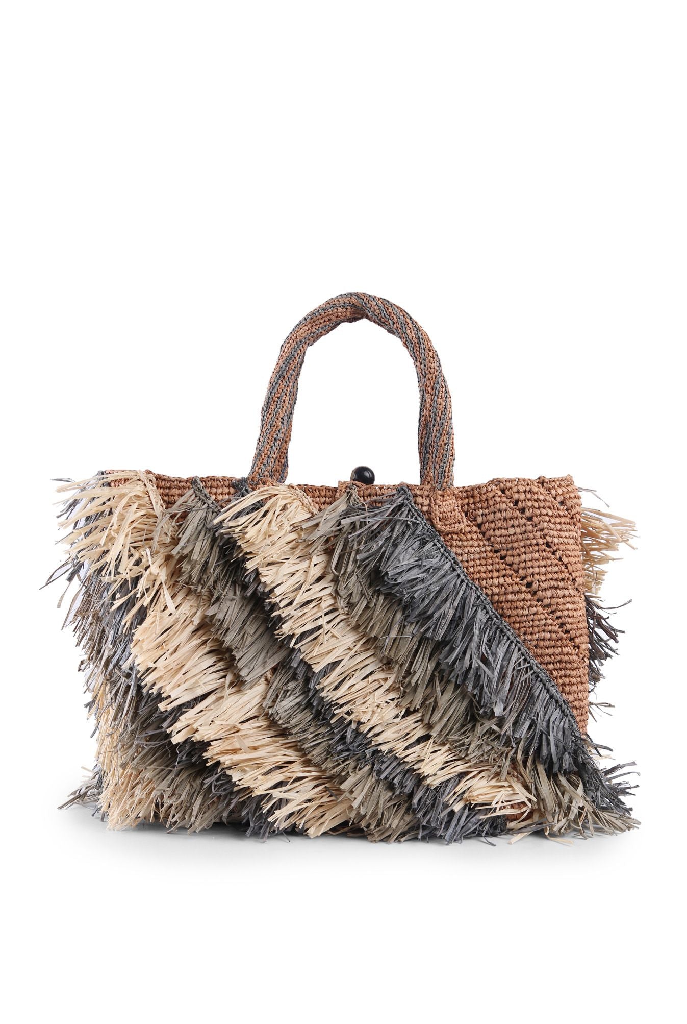 B & Floss Buenos Raffia Round Basket Bag in Brown