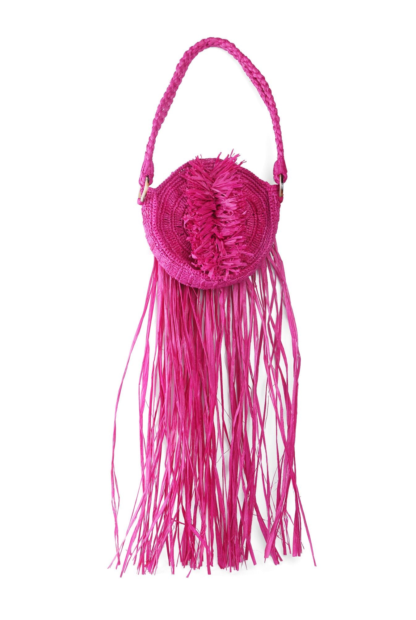 4 Pieces Fashion Purse With Long Fringes And Chain Fuchsia