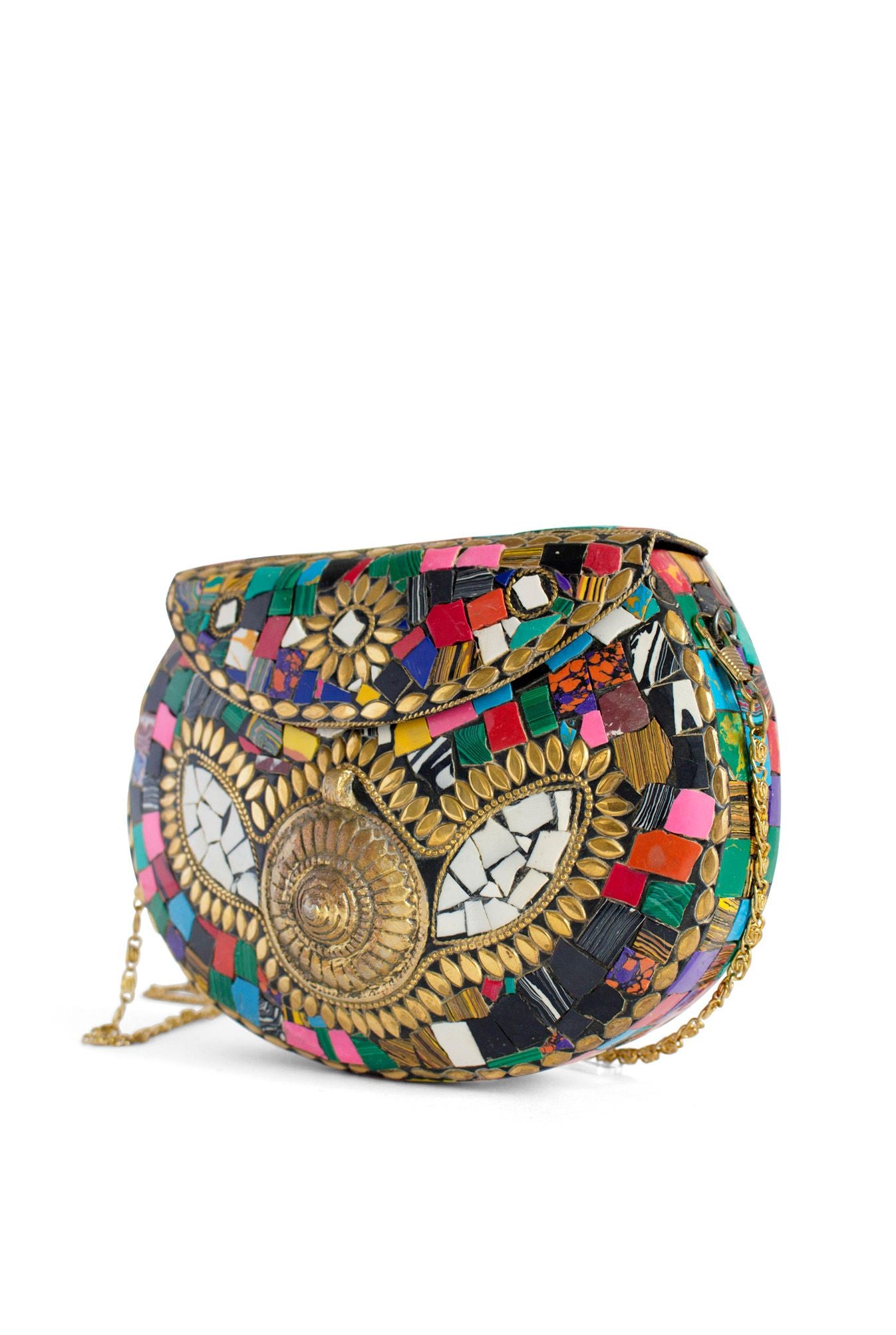 Women Antique Vintage Multi Colored Metal Mosaic Clutch Evening Bag  Handcrafted Stone handbag Purse Made in India (Multi): Handbags