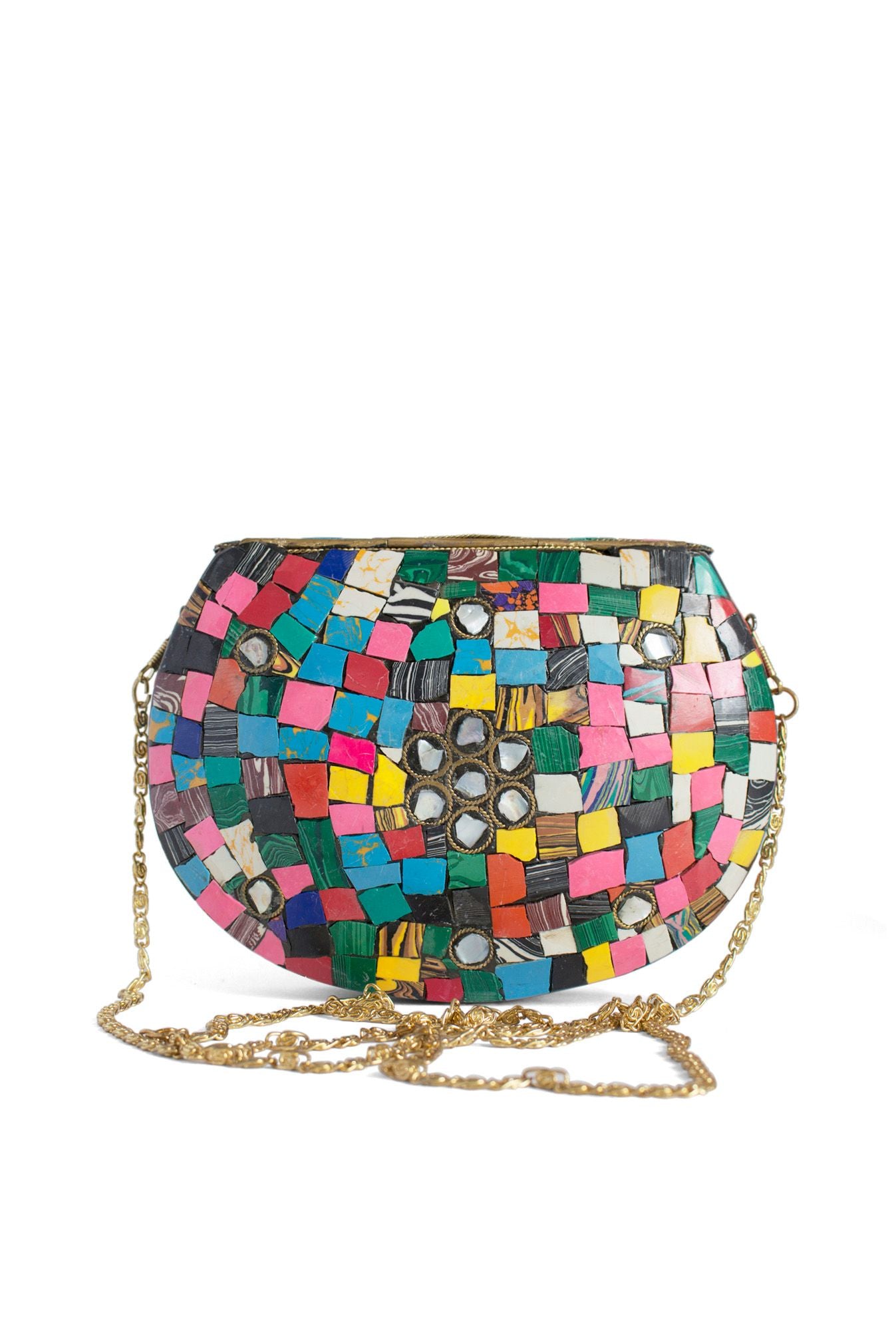 Quirky Vintage Clutch with Multi-colored Stone Inlay