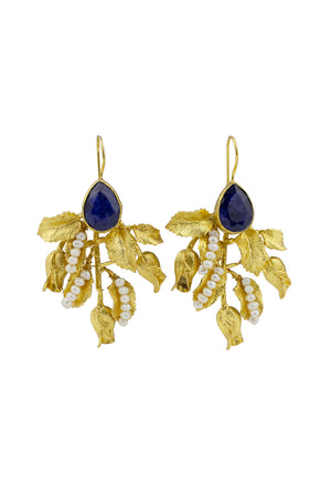 Sapphire & Freshwater Pearl Floral Vine Earrings